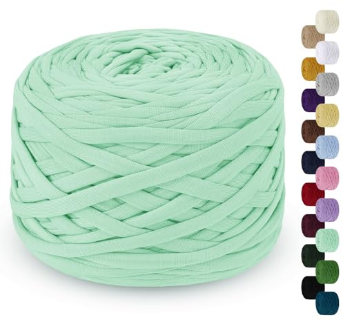 LEREATI 285g T-Shirt Garn, Textilgarn zum Häkeln für Körbe Bändchengarn Polyester Rope, T Shirt Garn zum Häkeln Häkelkorb Taschen Teppiche Wandbehang Makramee (Hellgrün)