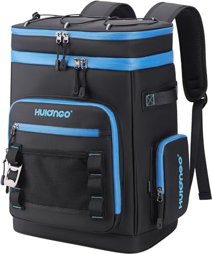 Hulongo 30 l großer wasserdichter auslaufsicherer Kühlrucksack für Damen und Herren, isolierter Rucksack-Kühler für Camping, Strand, Angeln, Picknick, Outdoor, 30 l, 48 Dosen, Schwarz