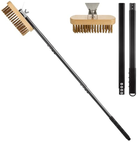 MUXHEL 1 Pcs Adjustable 47 Pizza Oven Brush with Scraper, Brass Bristles Pizza Stone Brush with Detachable Handle and Screwdriver, Pizza Oven Accessories for Cleaning Pizza Oven