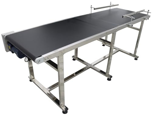 HQHAOTWU Flat Belt Conveyor PVC Belt Transport Conveyor Double Guardrails Stainless Steel Frames Industrial Transport Equipment 82.6×23.6inch