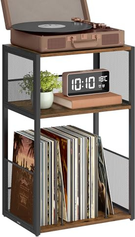 VASAGLE Record Player Stand, 3-Tier Side Table, Vinyl Record Storage up to 100 Albums, End Table for Living Room, Bedroom, Rustic Brown ULET275K01
