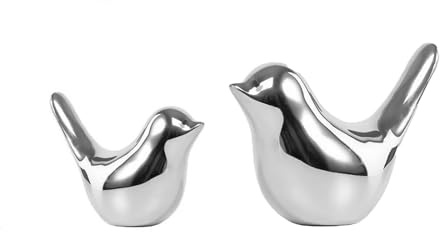 Hoshisea 2 Stück Silber Keramik Vogeldekofiguren, Deko Vögelm, Deko Wohnzimmer Modern, Vogelattrappe, Wird für Kaffeetische, Zähler, Schreibtische Verwendet