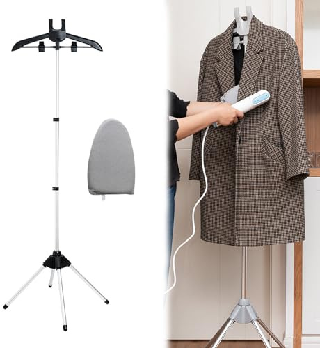Bügelhalterung Für Dampfgarer,Kleiderständer Dampfständer für Kleidung,Handheld Dampfglätter Ständer mit Bügelhandschuhe,Teleskop-Stativ Kleiderständer,Klappbar Kleiderbügel Zum Dampfbügeln (Schwarz)
