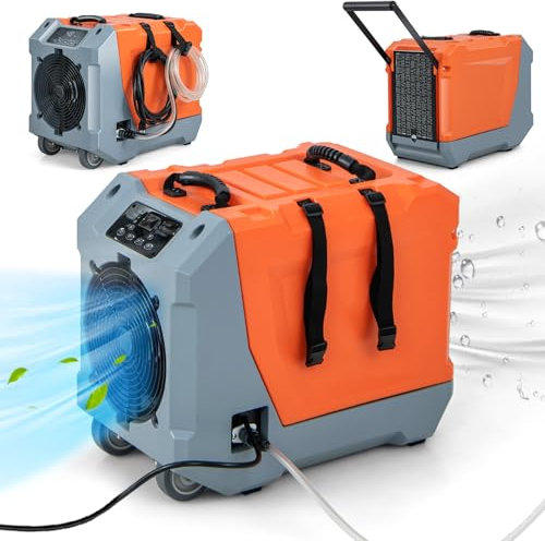 RELAX4LIFE Déshumidificateur Professionnel jusqu'à 65L/J pour 355m³, 4 Modes, Déshumidificateur d'Air Industriel avec Pompe et Tuyau de Vidange pour Sous-Sol Entrepôt Restauration (Orange)