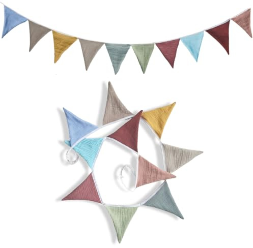 Bandierine per Cameretta dei Bambini, in tessuto di mussola di Cotone, Ghirlanda per la Cameretta dei Bambini, Decorazione da parete, Decorazione per la Cameretta dei Bambini Bandierine