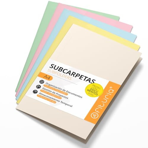 Undermappar i A4-kartong, 180 g pappersarkivmappar, dokumentsorterare, 50-pack färgade undermappar för arkivering och sortering – kontorsmapp (mjukt urlad)