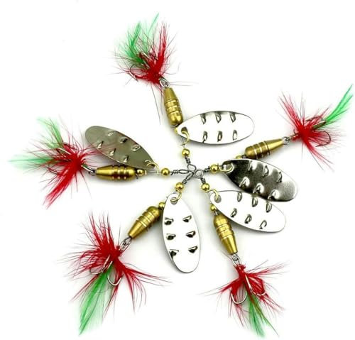 10 pezzi di ami da pesca con piume, coda di gallo, esche da pesca a cucchiaino rotanti in linea per la pesca alla trota esche da pesca 6,4 cm-6,8 g, esche rotanti, esche rotanti a lama