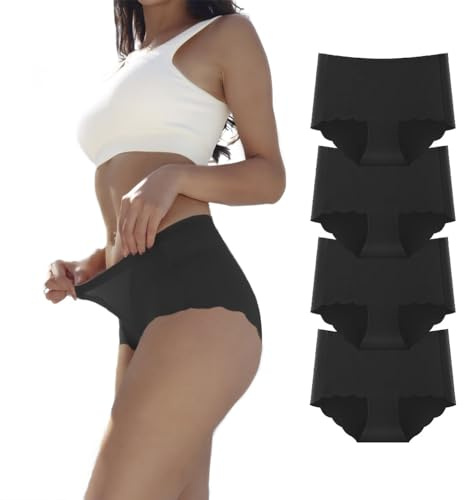 Dumwis Slip Donna Senza Cuciture Mutande Invisibili Biancheria Hipster Intima Donna Morbidi Slip Vita Media Mutande Microfibra Nere 4pack