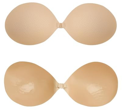 Nimiah Sticky Bra with Breathable Holes,Invisible Push up Adhesive Bra Backless Strapless Bra for Women B Beige