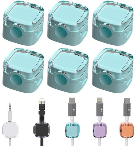 6PCS Magnetische Kabel Organizer Lagerung Halter, 2024 Neue Clips, Selbstklebend für Schreibtisch (Blau)