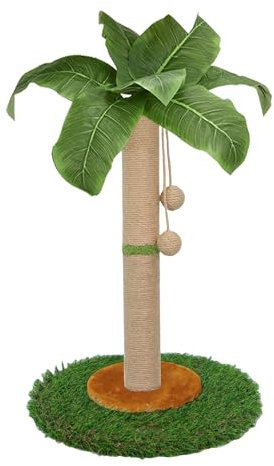 HOMYHANDS Kratzbaum für Katzen und Kätzchen im Innenbereich - 60 cm hoher Kratzbaum mit Sisalseil, Palmen-Kratzbaum mit hängendem Ball (60 cm)