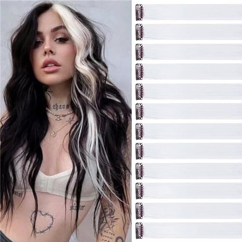Weiß Haarsträhnen Zum Einklipsen 12 Stück 55 cm Haarsträhnen für Zöpfe/Flechtfrisuren Clip in Extensions Einzelne Strähnen Bunte Haarsträhnen Kinder Haarverlängerungen Zubehör