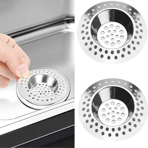 Set of 2 Stainless Steel Sink Strainer Plug, Drain Protector for Kitchen, Bathroom, and Shower, Hair/Food Catcher (7.7cm Outer Diameter, 4.5cm Inner Diameter)