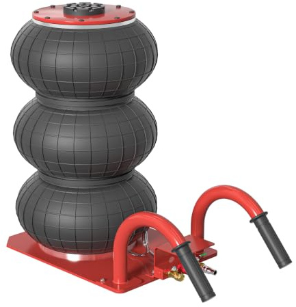 XMTECH Pneumatischer Wagenheber 3 Tonnen (6600 lbs), Druckluftwagenheber, Triple Bag Air Jack Airbag-Luftwagenheber, mit kurzem Griff, Wagenheber Rot Arbeitssparend