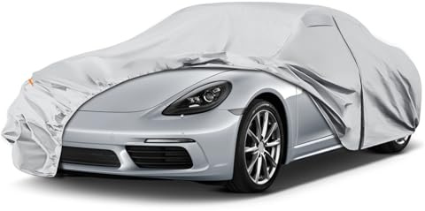 Autoabdeckung Wasserdicht für 1997–2025 Porsche 718 Boxster/Cayman, Grau | Vollgarage Autoplane Auto Abdeckplane Winter Sommer Allwetter Outdoor Abdeckung mit Reißverschluss Tür, Windschutzbänder