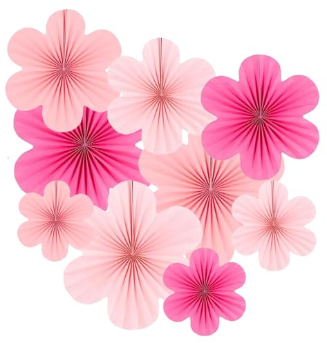 ZYOOO 9 Stück Papier Fächer Deko,Papierblumen Deko zum Aufhängen,Hanging Girlande Rosa Party Deko Set für Geburtstag,Hochzeit,Baby Shower,Tea Party Deko