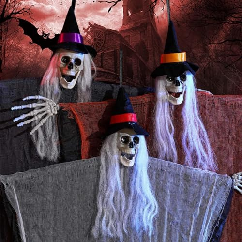 Gemdoit Halloween Deko Outdoor - 3 Stück 100x75cm Hängende Skelett Geister - Halloween Deko für Garten, Innen, Party & Spukhaus