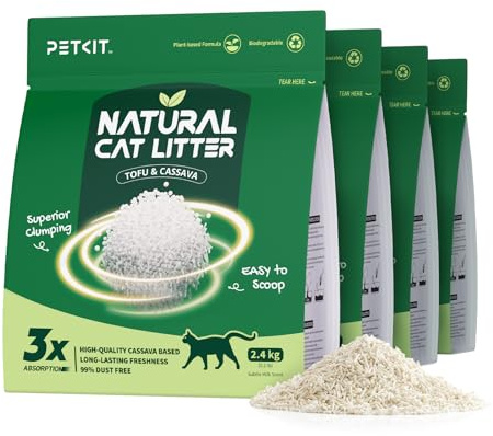 PETKIT Upgraded Cassava Cat Litter, Fast Clumping 9.6KG Plant-Based Natural Tofu Litter, Superior Odour Control, Dust-free & Low Tracking, Flushable, 100% Biodegradable, Long-Lasting for Multi-cats