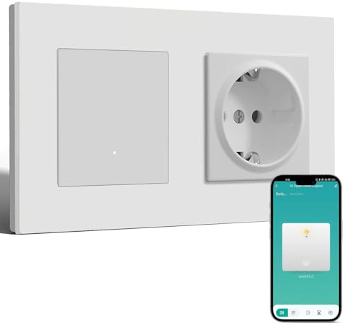 BSEED Smart Zigbee Schalter mit Normal Steckdose, Smart Lichtschalter mit Steckklemme, Funktioniert mit Alexa & Google Home, PC Rahmen, Zigbee Hub & Neutralleiter Erforderlich, 1 Fach 1 Weg, Weiß