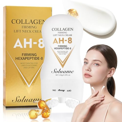 AH-8 Firming Neck Cream, Collagen Halscreme zum Straffen und Festigen Haut mit Massagerolle, Halsstraffungscreme, Hydrating für Männer und Frauen, 120g