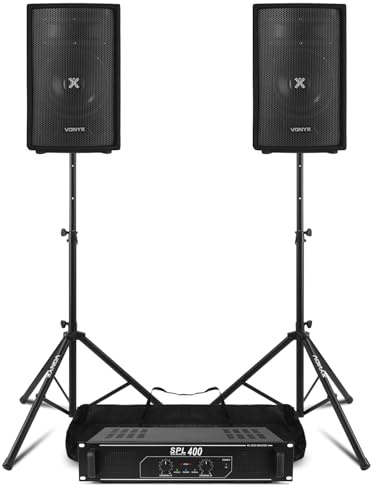VONYX SL6 6 DJ Speakers & Amplifier Bundle with Adjustable Tripod Stands, 400W PA System, 3.5mm to RCA Audio Cable, Complete Passive DJ Speaker Kit for Home, Events, or Small Venues