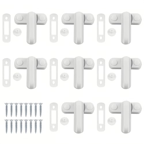 PARFCO 8 Stück Fenstersicherung Einbruchschutz, Aluminiumlegierung Fenster Einbruchschutz, Weiß Fensterschloss, Schraubmontage Fensterriegel, für PVC-, Holz und Verbundtüren und Fenster