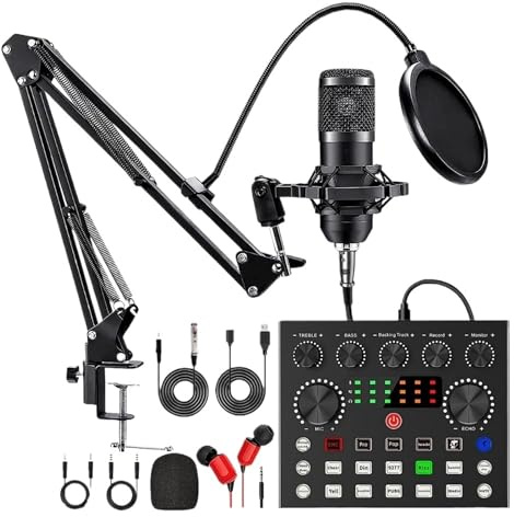TRDEWR BM800 Microphone V8 Sound Card Podcast Equipment Professional Audio Condenser Mic Kit For Live Broadcasting Studio Recording Universal Compatibility(Black)