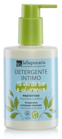 La Saponaria | Gel Íntimo con Té Verde Bio y Ácido Hialurónico, pH 3.5, Ideal en el postparto, antes y durante la menstruación Hidratante, Calmante y Refrescante, 250ml