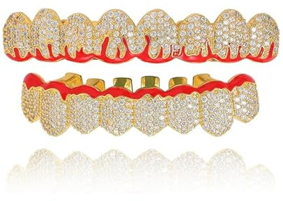 Abnehmbarer Zahnschmuck, Rapper-Zahnspangen im Hip-Hop-Stil, ice Diamond-Zahnspangen in Gold-/Silber-Ausführung, Geeignet für Rollenspielpartys(Gold)