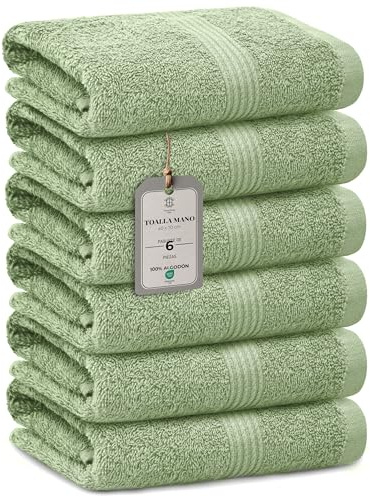 HomeBurg Luxe 6-Piece Towel Set – Soft & Absorbent Cotton, Quick-Drying, Easy Care, 40 x 70 cm, Sage Green