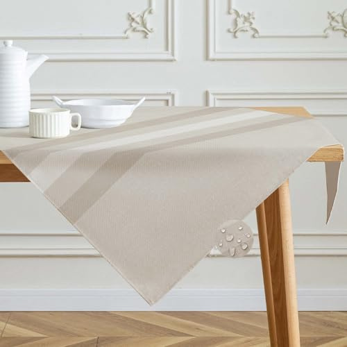 Kiatuniya Mantel Cuadrado Beige Antimanchas 100 x 100 cm Impermeable Efecto Lino Modernos Resistente a Manchas Mantel de Mesa Exterior para Comedor, Restaurantes, Salon de Jardin, Cocina
