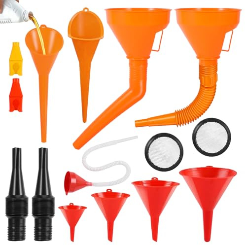 Vexnaro 11 Pièces Entonnoir Essence, Avec Longue Tuyau et Bec Détachable, Entonnoirs Universel à Essence,Convient pour les Ateliers, les Cuisines, l'huile Moteur, Moto Voiture Automobile