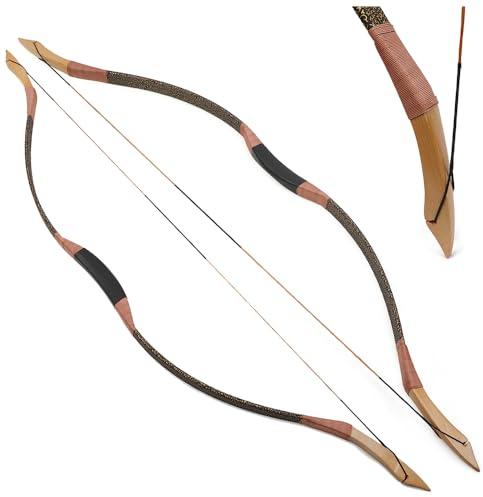 PYMUST 57 Zoll Traditionsbogen 100 lbs Langbogen Epoxidharz-Wurfarme für Erwachsene Linkshänder Rechtshänder Bogenschießen Jagd Schießausrüstung