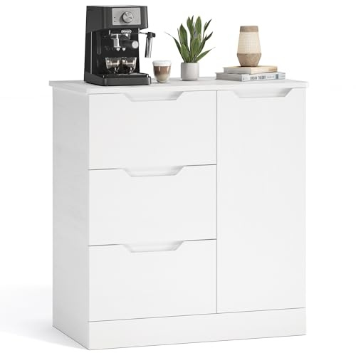 Xbro Kommode 80 cm Weiß mit 3 Schubladen und Tür, Sideboard Schmal für Schlafzimmer, Flur & Wohnzimmer, Aufbewahrungsschrank mit Einlegeböden, Modern