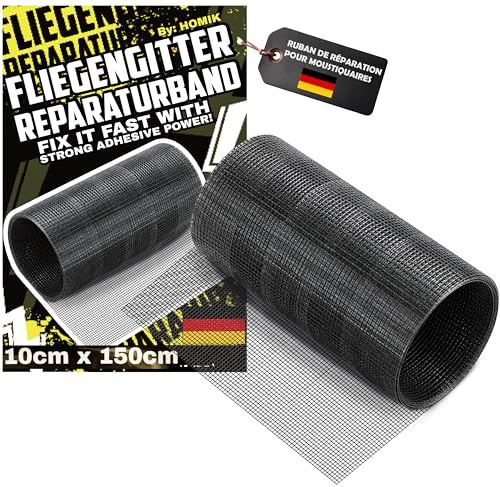 HOMIK 3 Nastri di Riparazione per Zanzariere, Colore Nero, Molto Forte, Autoadesivi, 10cm x 150cm, per Zanzariere e Zanzariere, Finestre, Porte e Tenda, Resistenti ai Raggi UV e all'acqua