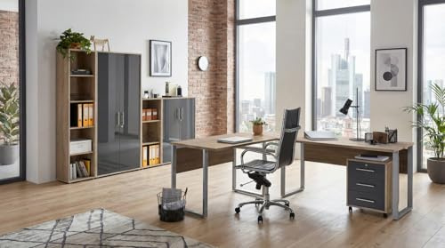 moebel-dich-auf Arbeitszimmer Büro TABOR PRO Set 4 Eiche Sonoma anthrazit Hochglanz Büromöbel Büro