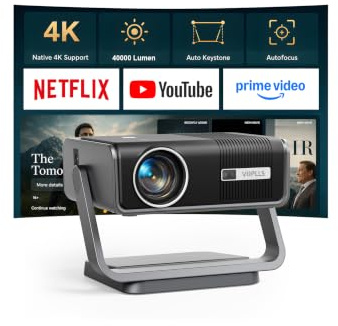 VOPLLS Smart Beamer【Netflix-Fähig & Dolby Audio】 Full HD 1080P 40000 Lumen Video Projektor 4K Unterstützung, WIFI6 Bluetooth Heimkino/Outdoor Beamer für Handy/PC