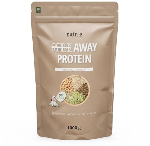 Nutri + Veganes Proteinpulver Neutral - Milk Away Vegan Protein ohne Soja, Sucralose + Süßungsmittel 1 kg - Erbsen Buchweizen Hanf Reis Kürbiskernen