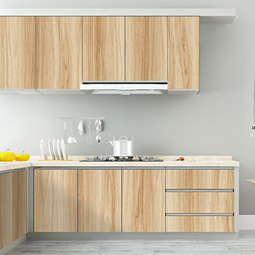 JOLIHOME Carta da Parati Gialla Autoadesiva Effetto Venatura del Legno Film Vinilico in Plastica con Retro Adesivo Carta a Contatto Adesiva per Armadi da Cucina da Banco 40x500cm