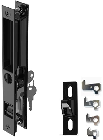 T-Haken Sliding Glass Door Set, 6-5/8, Black - Patio Door Handle Replacement Thick Used on Both Left and Right-Handed. (Keyed)