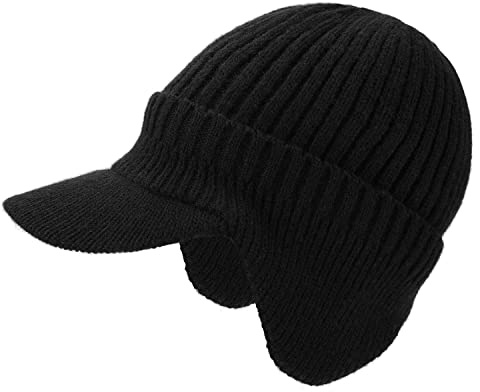 Winter Beanie Hat with Brim, Mäns Winter Visor Hat Winter Hat Stickad Earflaps Beanie Ski Beanie Hat Winter Knitted Beanie Hat Utomhus Fleece Hat för Män