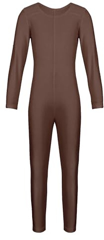 dPois Bodies de Danza Maillot Ballet Manga Larga Niña Mono Leotardo Gimnasia Ropa Deportiva Elástico Traje de Deporte Invierno Unitard Infantil Dancewear Jumpsuit A Marrón 13-14 años