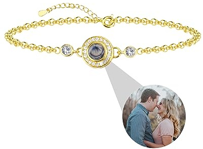 CSstone Personalisiertes Foto-Armband Mit Geburtsstein - Rundes Armband Mit Bild im Stein und Foto-Projektion für Damen, Frauen, Mama - Personalisierter Schmuck Geschenke