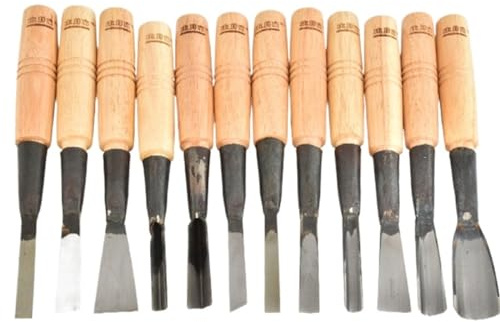 6/12 pezzi Set di utensili professionali for scalpelli for legno Kit di scalpelli for intaglio del legno con custodia in legno di alta qualità for utensili manuali da falegname (Color : B)