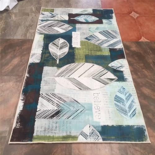 RUGMRZ Teppich Bettumrandung Teppich Babyzimmer Junge Schlafzimmerteppich Mit Verschwommenen Blättern Und Vintage-Muster Gegen Milben Grün 50X80Cm Teppich Für Wohnzimmer 1Ft 7.7''X2Ft 7.5''