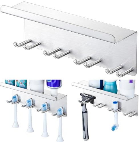 Zahnbürstenhalter Wand, Halterung Elektrische Zahnbürste Edelstahl, XILIMEN Selbstklebend Zahnbürstenkopf Halter Ohne Bohren Zahnbürste Zahnpaste Aufsteckbürsten Halter für Badezimmer Silber