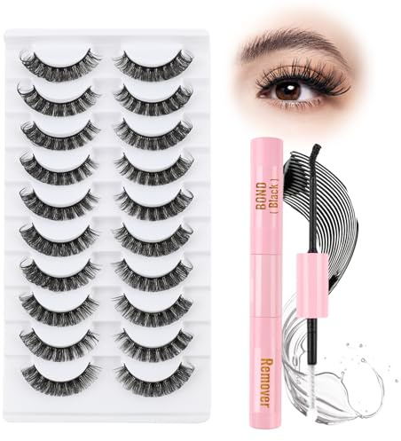 Glowing Win Russische Falsche Wimpern Set mit Kleber Fake Lashes 10Paar | with Bond&Remover, Künstliche Wimpern 3D Natürlich Wimpern Russian Lashes Cat Eye Eyelashes