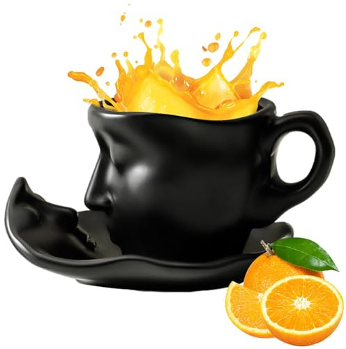 Ensemble de tasses à café avec visage et soucoupe Motif bisou visage et soucoupes Ensemble de tasses à thé personnalisé avec cuillère Cadeaux personnalisés 100 ml