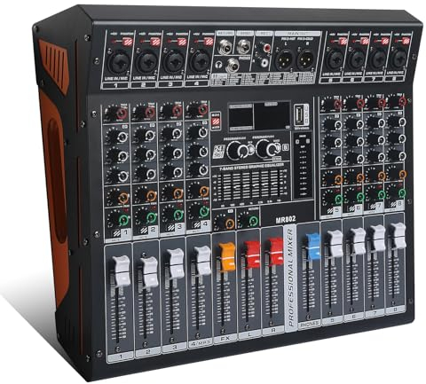 Verstärker Mischpult 8 Kanal Stereo 4Ohm 2 * 300W Powermixer mit Verstärker und 99 DSP Effektoptionen