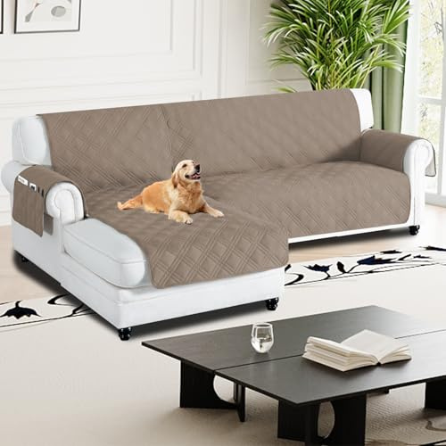 H.Versailtex 100% wasserdichte Couchbezüge für Sektionalsofa, 2-teilig, rutschfest, Ecksofabezug, Sektionalcouchbezug, L-förmig, für Hunde (linke Chaiselongue + 3-Sitzer-Sofabezug, Taupe)